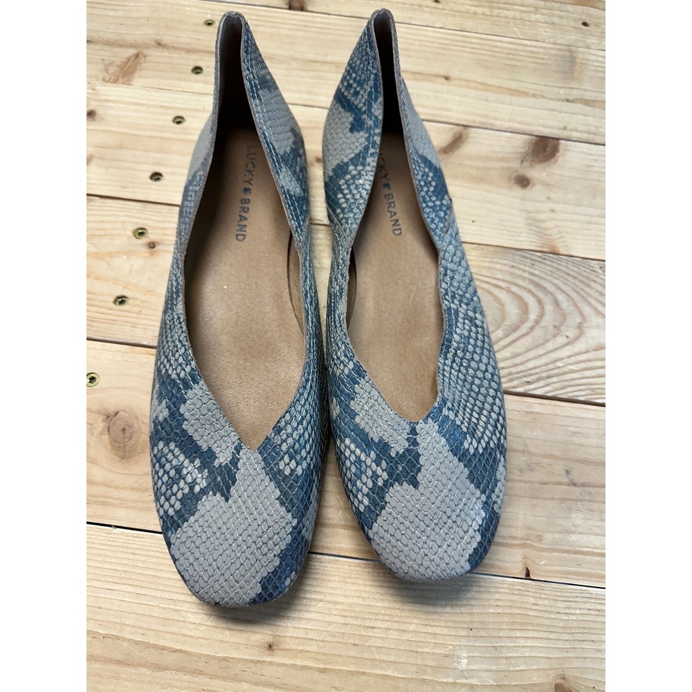 Lucky Brand Women Snake Print Ballet Flats Shoes Gray Blue‎ Size 9.5 M